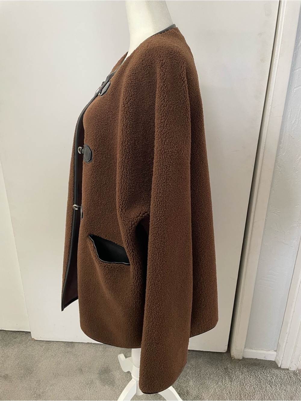 NWT Rebecca Minkoff Brown Shearling Toggle Jacket Size XL - Picture 7 of 11